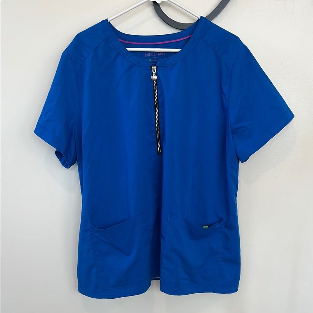 Healing Hands Purple Label, Blue 1/3 Zip-Front Scrub Top